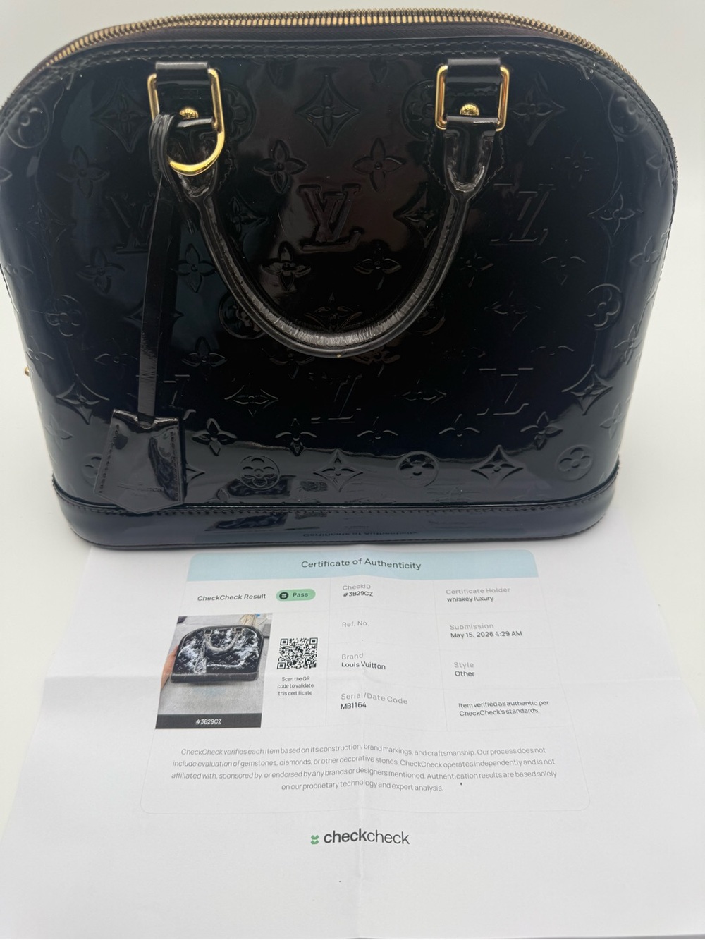Louis Vuitton Brown Patent Vernis Alma PM Satchel - Picture 11 of 11